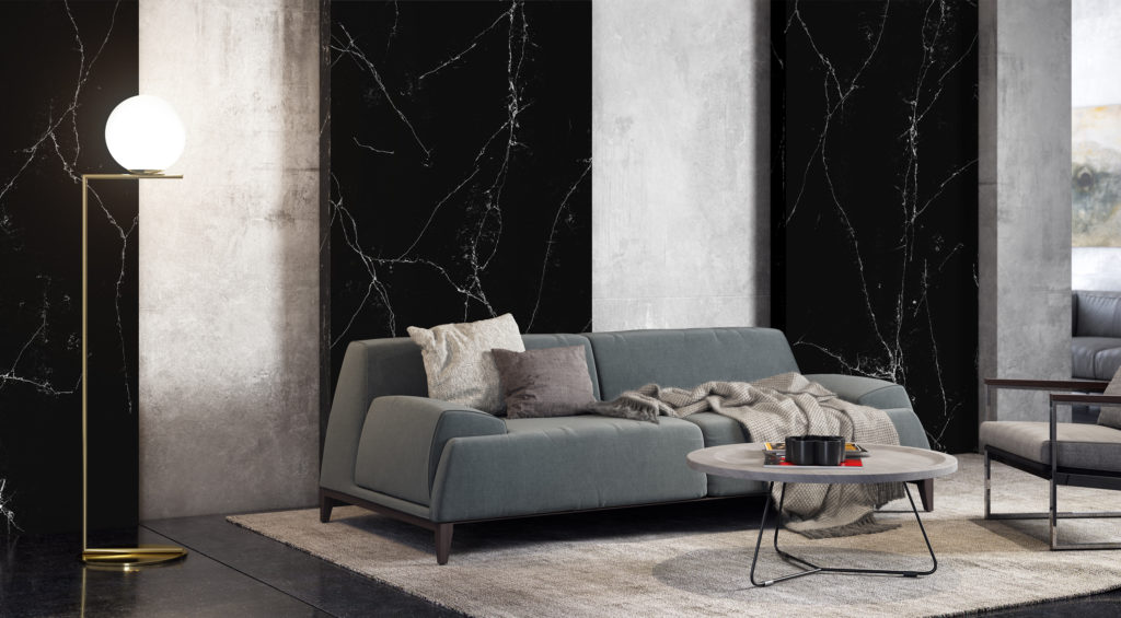 Marble đen tia chớp ốp trang trí phòng khách