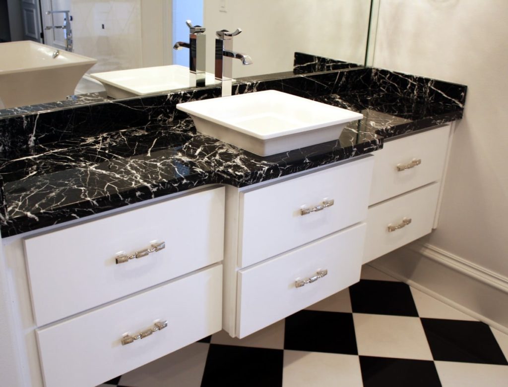 Marble đen tia chớp làm bàn chậu lavabo